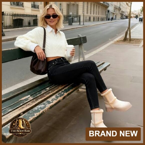 Women's Slip On Winter Snow Boots Faux Fur Lined Platform Mid Calf Booties - Picture 3 of 8